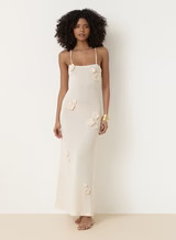 Off White Knit Flower Detail Maxi Dress- Isla | 4th & Reckless