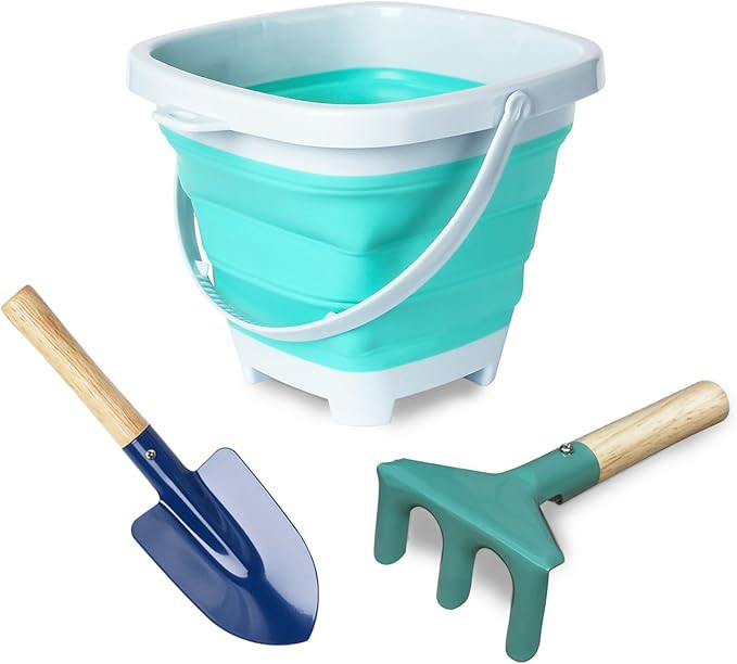 3 Pieces Collapsible Beach Bucket for Kid Toddler,Toddler Outdoor Toys Shovel and Rake Made of Me... | Amazon (US)