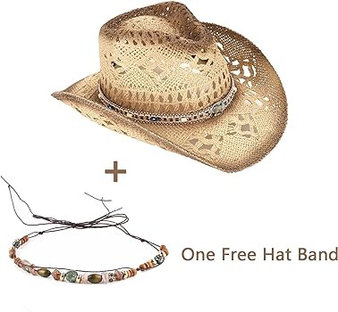 Men's Women's Straw Cowboy Hat Cowgirl Woven Sun Hat Western Cowboy Hat Two Decorative Bands | Amazon (US)