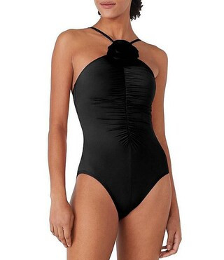kate spade new york Solid High Neck Ruched Rosette One Piece Swimsuit | Dillard's | Dillard's