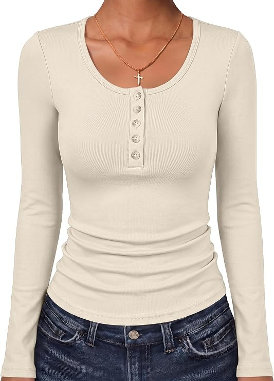 ANRABESS Womens Long Sleeve Shirts Thermal Fleece Tops | Henley Neck Dressy Business Casual Work ... | Amazon (US)