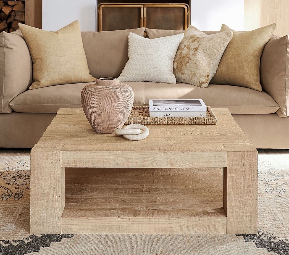 40% off clearance Pottery Barn coffee table. Palisades wood square coffee table rustic farmhouse organic modern.  Dupe dupes more affordable option find replica copy cat similar look for less budget friendly affordable cheap cheaper beautiful pretty sale #coffeetable #coffeetablestyle #coffeetablestyling #woodcoffeetable

#LTKHome #LTKSaleAlert