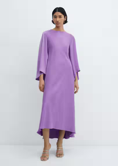 Flared-sleeve satin dress -  Women | Mango USA | MANGO (US)