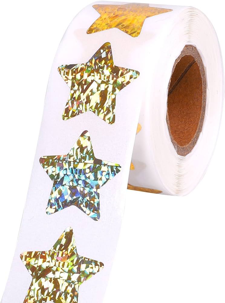 1" Small Holographic Glitter Star Stickers for Kids Reward, 500 Pcs Foil Tiny Star Metallic Stick... | Amazon (US)