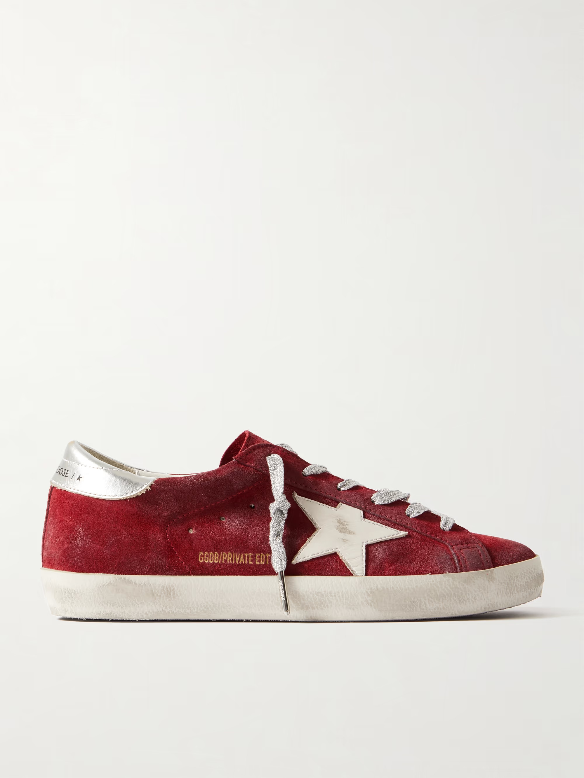 GOLDEN GOOSESuper-star distressed metallic leather-trimmed suede sneakers | NET-A-PORTER (US)