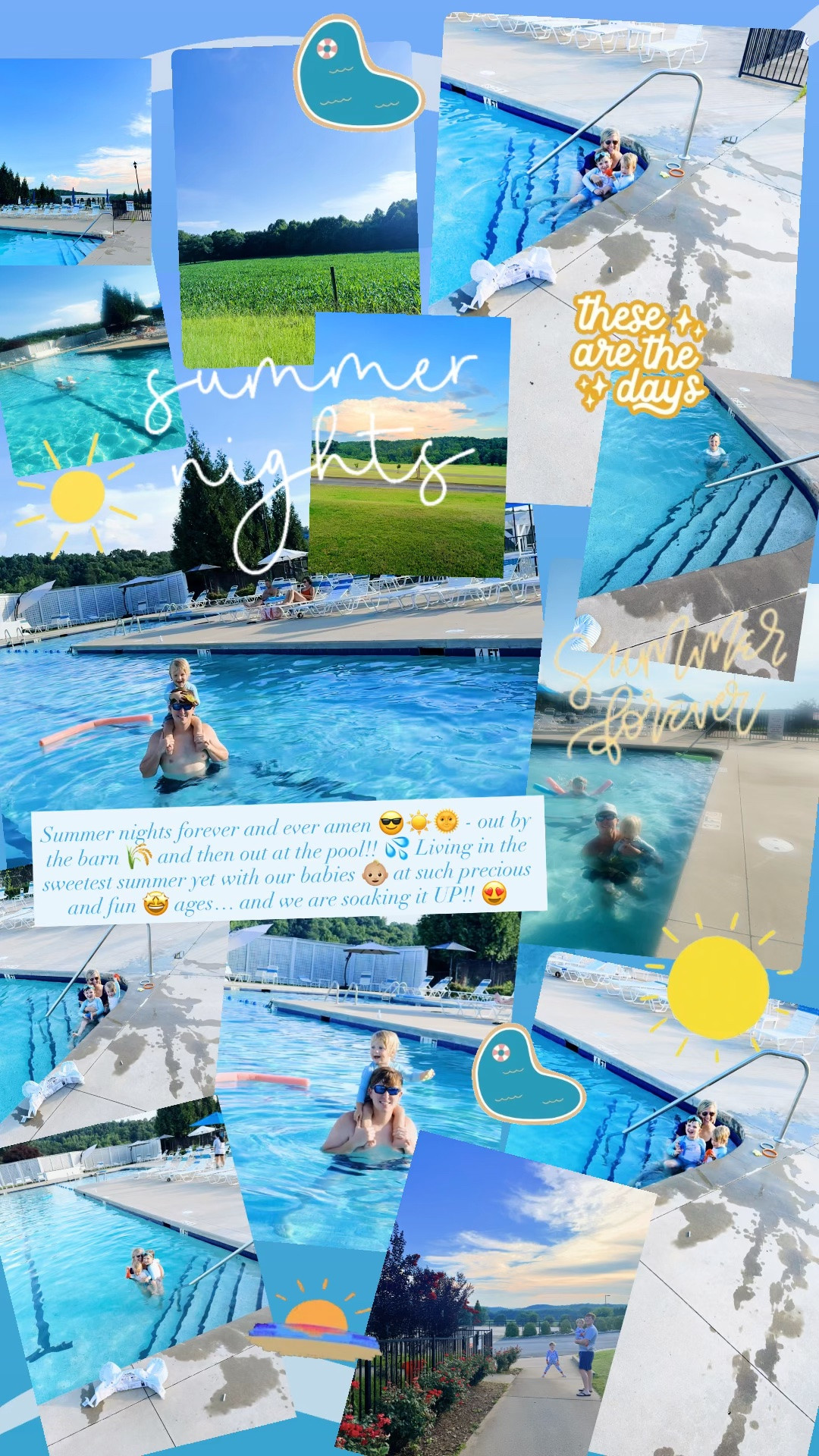 Summer nights forever and ever amen 😎☀️🌞 - out by the barn 🌾 and then out at the pool!! 💦 Living in the sweetest summer yet with our babies 👶🏼 at such precious and fun 🤩 ages… and we are soaking it UP!! 😍