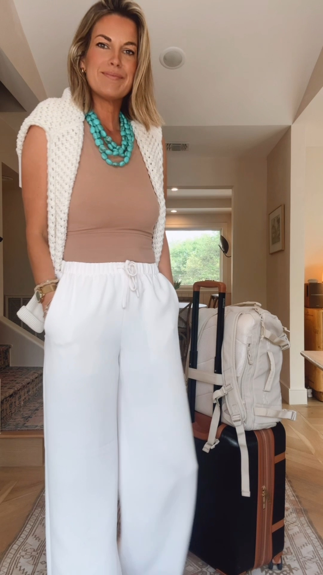 The viral travel pants that don’t wrinkle!! I am in small tall. Sharing a save option for the pants and the necklace.

#LTKTravel #LTKTall #LTKOver40