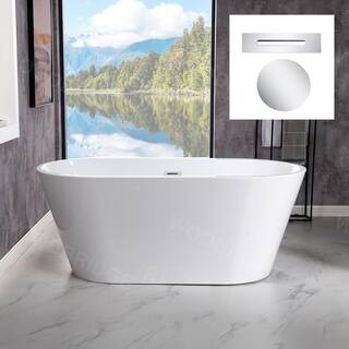 54 in. Acrylic FlatBottom Double Ended Bathtub with Polished Chrome Overflow and Drain Included i... | The Home Depot