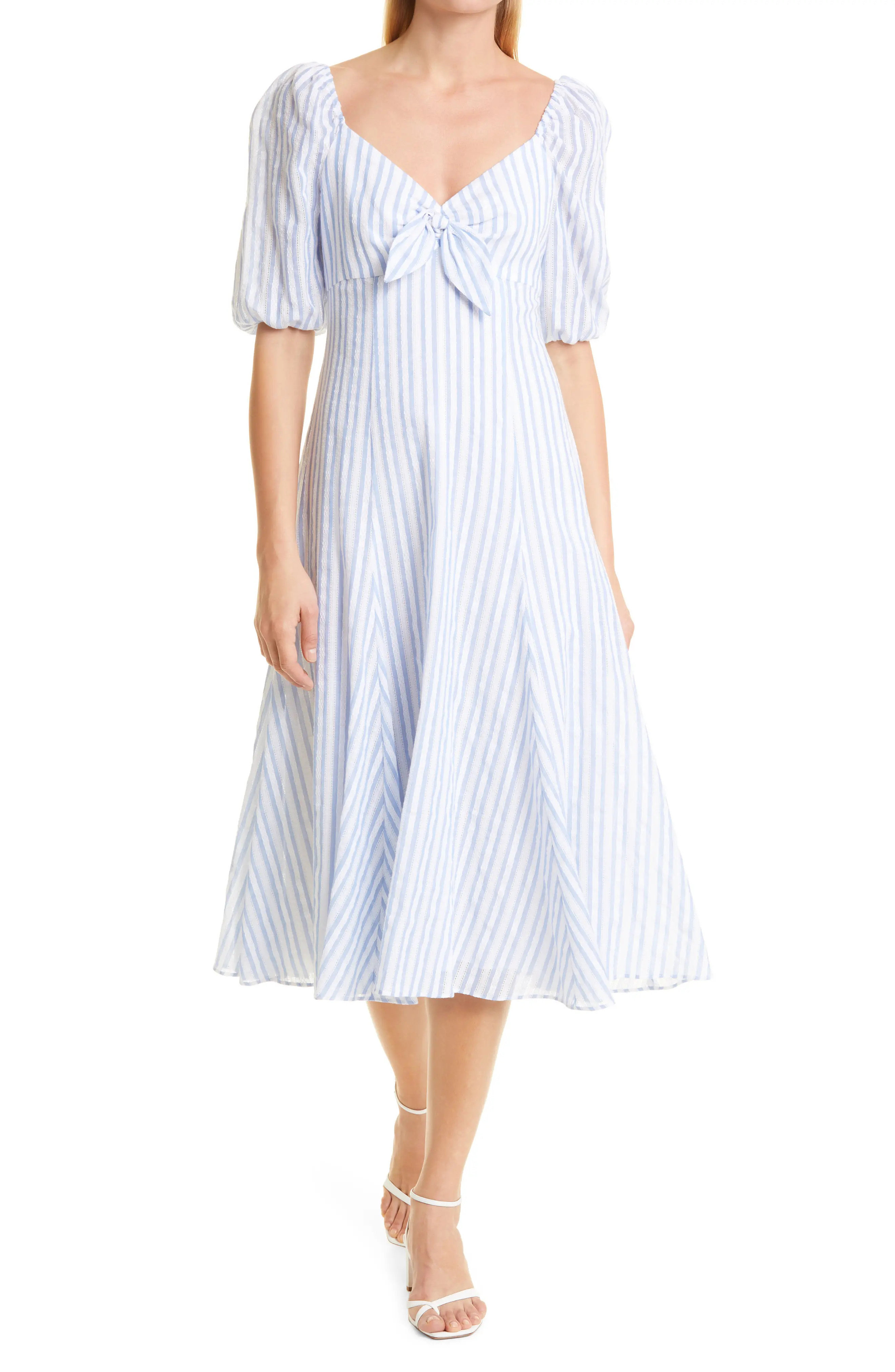 LIKELY Kara Stripe Midi Dress in Blue/White at Nordstrom, Size 12 | Nordstrom