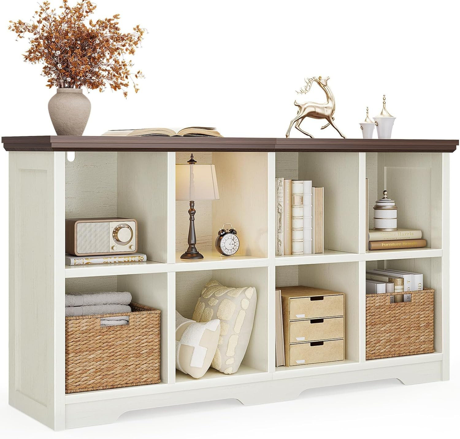 8 Cube Organizer Bookcase, Cube Shelf with Storage, Walnut + White | Amazon (US)