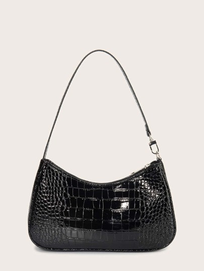 Croc Embossed Baguette Bag | SHEIN