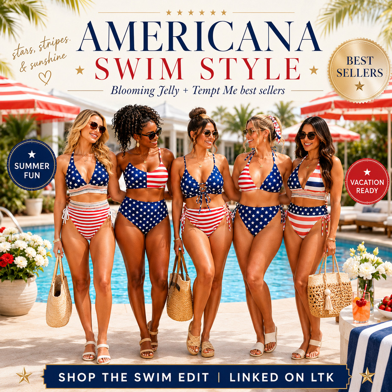 Blooming Jelly & TemptMe Swim | Fourth of July Edit | Red, White & Blue Bikinis

The Americana swim style everyone starts hunting for right before the holiday weekends is right here!! ☀️🇺🇸 

This Blooming Jelly + Tempt Me swim edit is full of best-selling red, white, and blue bikini sets made for Fourth of July weekend, Memorial Day, summer pool parties, beach vacations, lake days, boat trips, resort stays, backyard parties, and every sunny plan where you want your swim look to feel festive, flattering, and fully styled.

These are the swimsuits that make the whole outfit easy!! 

The stars, stripes, high-waisted bottoms, triangle bikini tops, wrap details, tie sides, Americana colors, and matching red-white-blue prints give you that trending patriotic swim look without needing to overthink the vibe. 

Just add a straw tote, gold jewelry, oversized sunglasses, sandals, a breezy coverup, or a beach hat and you’re instantly ready for the pool, lake, beach club, or vacation photo moment.

If you have any summer holiday plans coming up, this is the swim edit to shop now, not later. 👀 

The most popular patriotic bikinis always get picked over fast once everyone starts searching last minute, and the cutest styles, sizes, and colors are the first to go. 

Grab the one that feels like you now so your red, white, and blue swim outfit is handled before the rush.

📌 SAVE this now so your Americana swim look is ready before the best bikinis disappear.

↓ Everything is linked!

#LTKSaleAlert #LTKSwim #LTKTravel