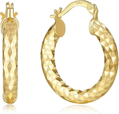 Gold Hoop Earrings 14K Gold Hoop Earrings for Women Wrinkle Texture Earring for Women Hypoallerge... | Amazon (US)