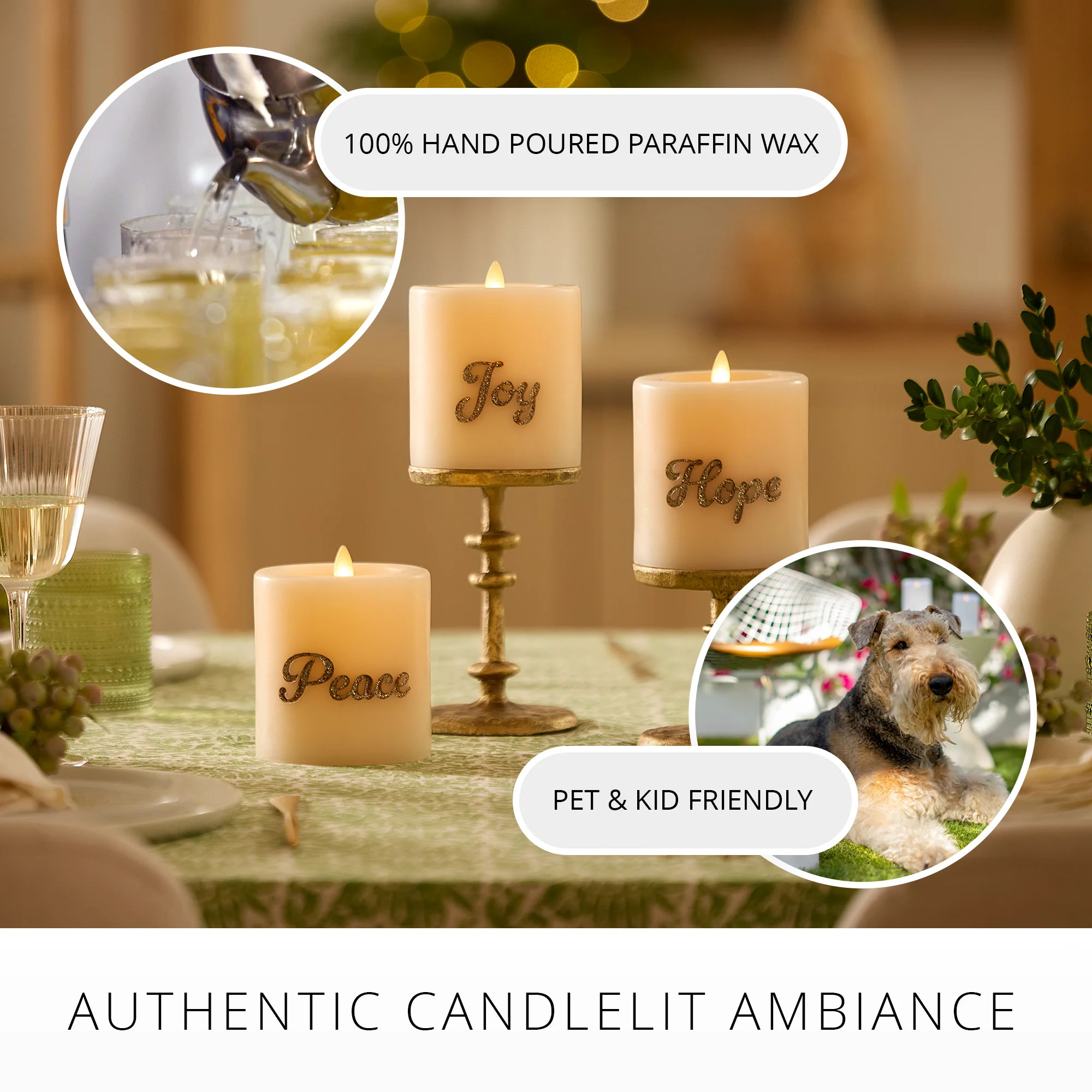 White Swan PEACE Flameless Candle Pillar | Luminara
