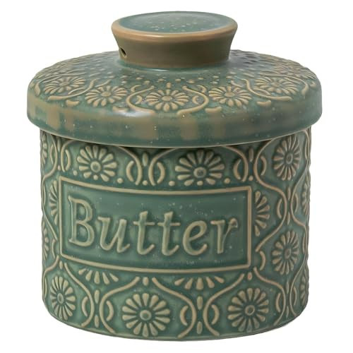 COPORISO Ceramic Butter Crock with Lid, French Butter Dish with Water Line for Countertop, Butter Keeper for Spreadable Butter, Container Holder for Kitchen and Home Decor, 6.7 OZ, Vintage Green | Amazon (US)