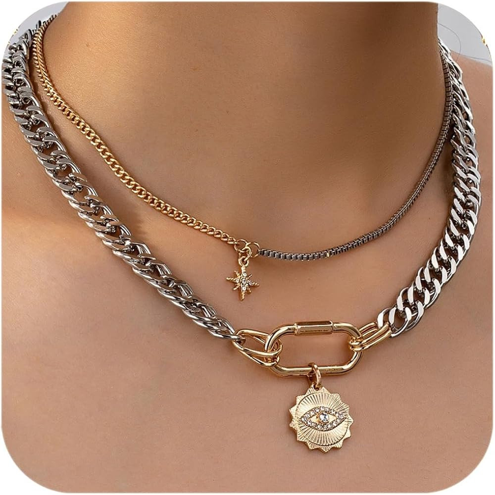 Gold Layered Necklaces for Women, 2PCS/3PCS Mixed Metal Necklace Set with Gold and Silver Necklac... | Amazon (US)