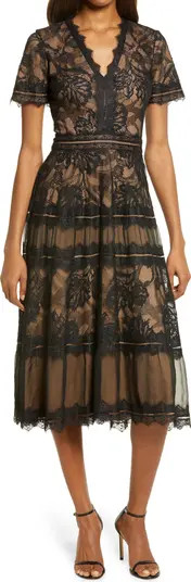 Lace & Mesh Midi Cocktail Dress | Nordstrom