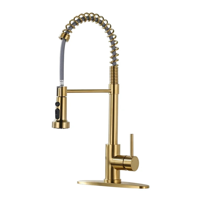 Wowow Stainless Steel Kitchen Faucets with 3-Function Pull Down Sprayer in Gold - Walmart.com | Walmart (US)
