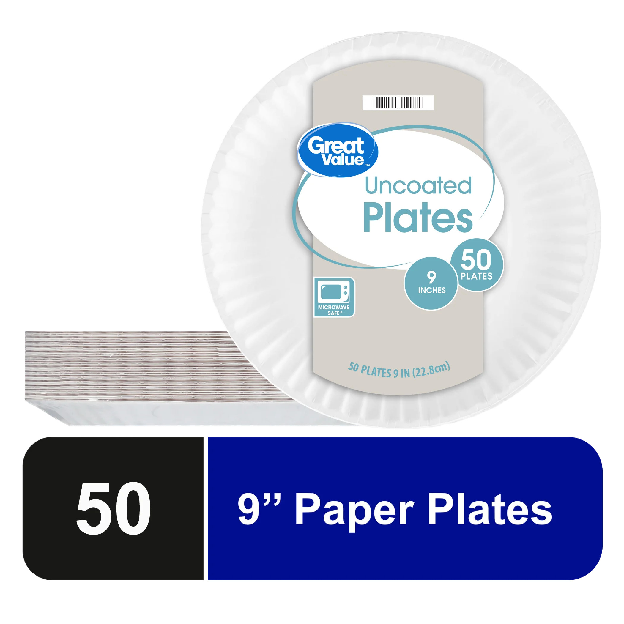Great Value Uncoated Round Paper Plates, 9 inch, 50 count | Walmart (US)