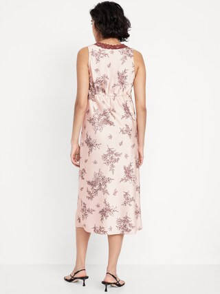 Lace-Trim Satin Midi Dress | Old Navy (US)