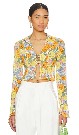Robin Ruffle Top in Orange Floral | Revolve Clothing (Global)