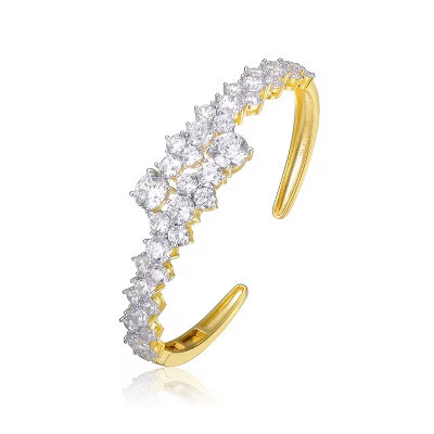 Guili Sterling Silver 14K Gold Plated Cubic Zirconia Bypass Bangle Bracelet. Elegant, Sophisticated Design for Everyday Glamour or Special Events | Target