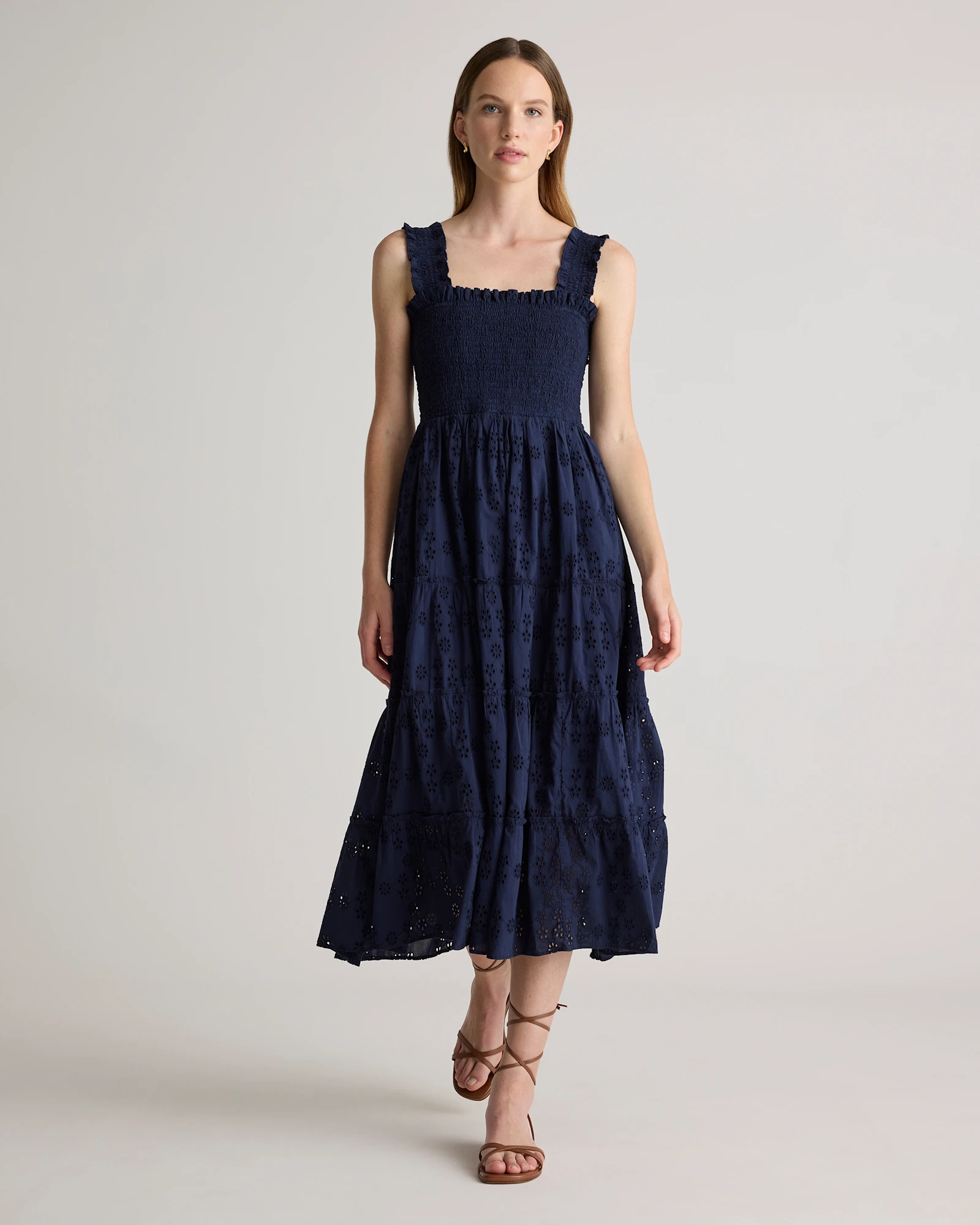 100% Organic Cotton Eyelet Smocked Midi Dress | Quince