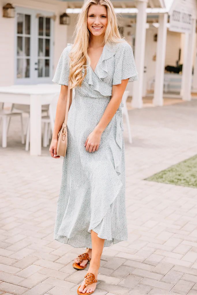 Get The Message Sage Green Ruffled Midi Dress | The Mint Julep Boutique