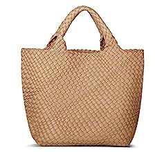 Womens Vegan Leather Woven Bag with Purse, Fashion Handmade Beach Tote Bag Top-handle Handbag | Amazon (US)
