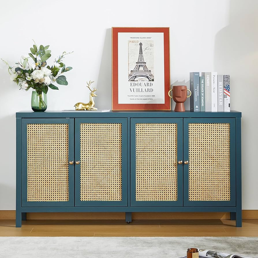 RARZOE Rattan Sideboard Buffer Cabinet,Accent Storage Cabinet with 4 Rattan Doors, Modern Storage... | Amazon (US)