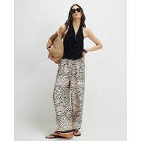 River Island Womens Cream Satin Zebra Print Wide Leg Trousers | River Island UK & IE