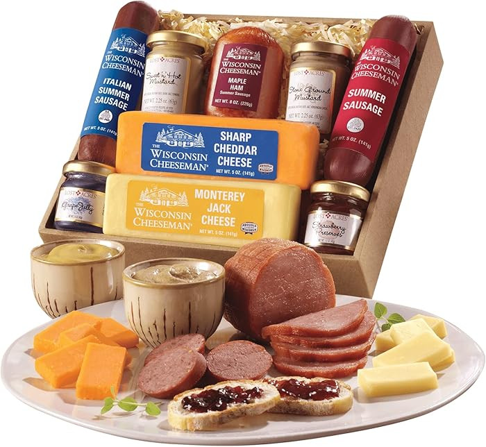 The Wisconsin Cheeseman Hostess Delight Gift Basket with Summer Sausage Meats and Cheeses – Cha... | Amazon (US)
