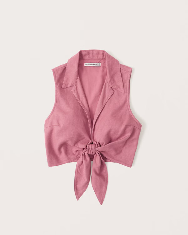 Women's Tie-Front Linen-Blend Top | Women's Tops | Abercrombie.com | Abercrombie & Fitch (US)