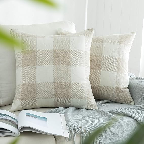 UGASA Set of 2, Farmhouse Decorative Throw Pillow Covers Plaids Checkered Cushion Covers Supersof... | Amazon (US)