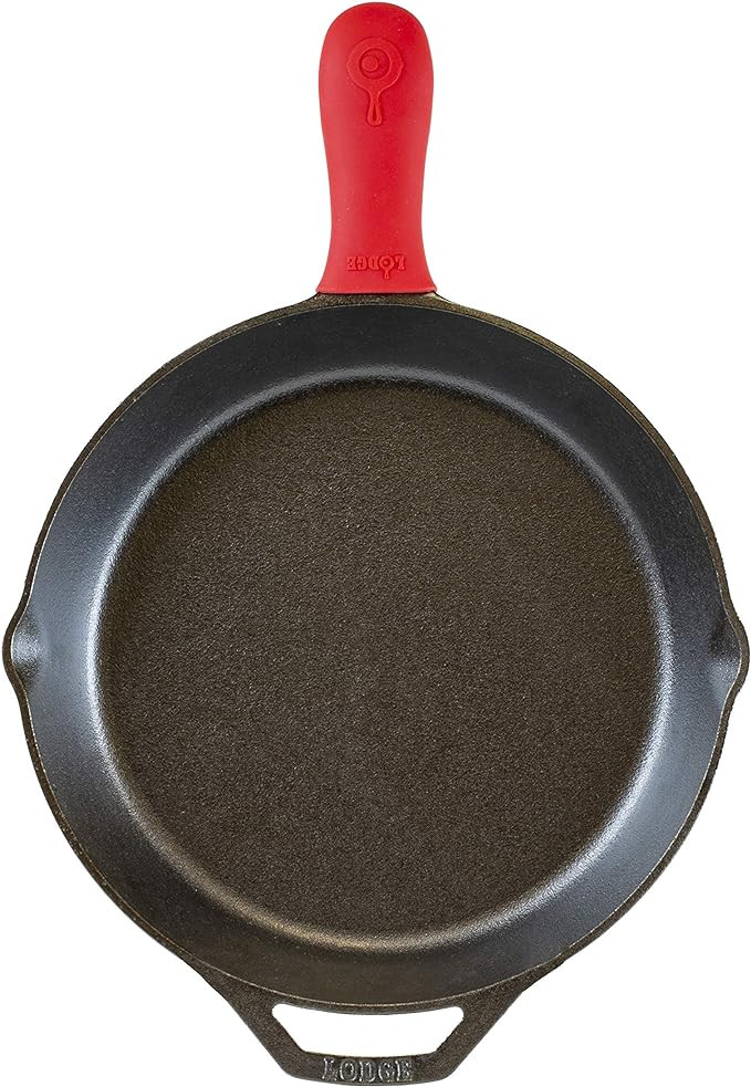 Lodge Cast Iron Skillet with Red Silicone Hot Handle Holder, 12-inch | Amazon (US)