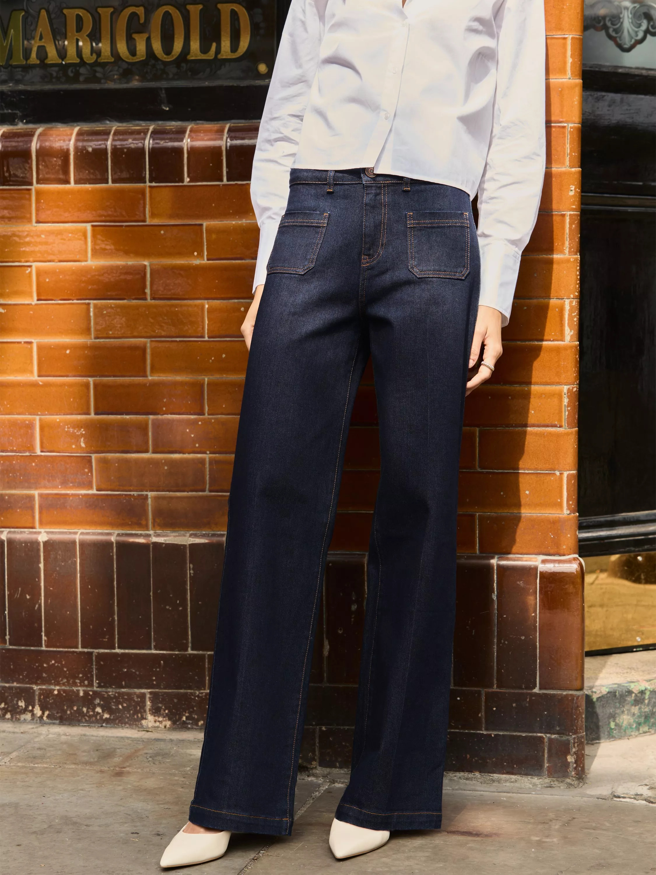 Baukjen Robyn Stretch Wide Leg Jeans, Dark Blue | John Lewis (UK)