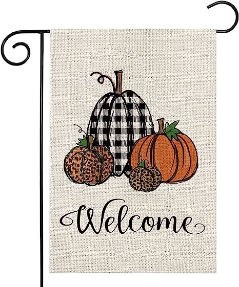 Acerich Fall Garden Flag, Welcome Thanksgiving Fall Flag Double Sided, Leopard Pumpkin Buffalo Pl... | Amazon (US)