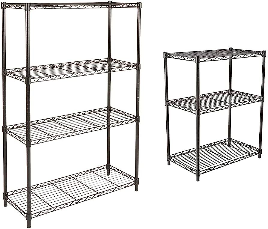 Amazon Basics 4-Shelf Adjustable, Heavy Duty Storage Shelving Unit, Black (36L x 14W x 54H) & 3-S... | Amazon (US)