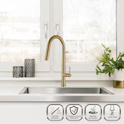 AKDY Brushed Gold Single Handle Pull-down Kitchen Faucet with Sprayer Function | Lowe's