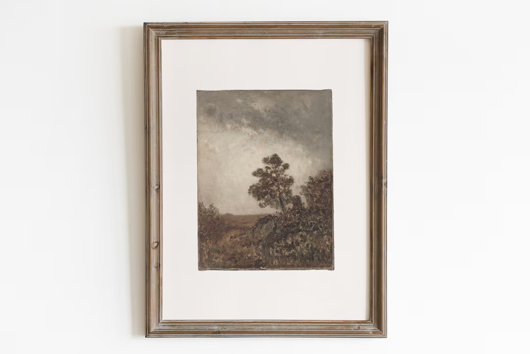 Moody Fall Landscape Print. Muted Antique Oil Painting. Landscape Painting Farm. Neutral French F... | Etsy (US)
