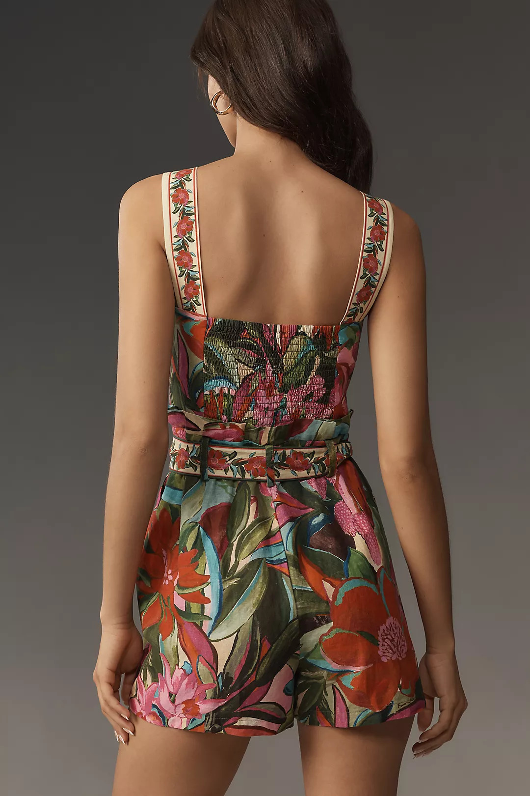 Farm Rio Jardin de Reve Multicolor Linen Tie-Waist Romper | Anthropologie (US)