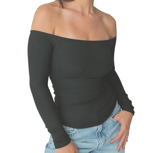 Klassy Network Off The Shoulder Brami - Long-Sleeve Top with Built-in Support and Ribbed Stretchy Fabric for Women Black | Amazon (US)