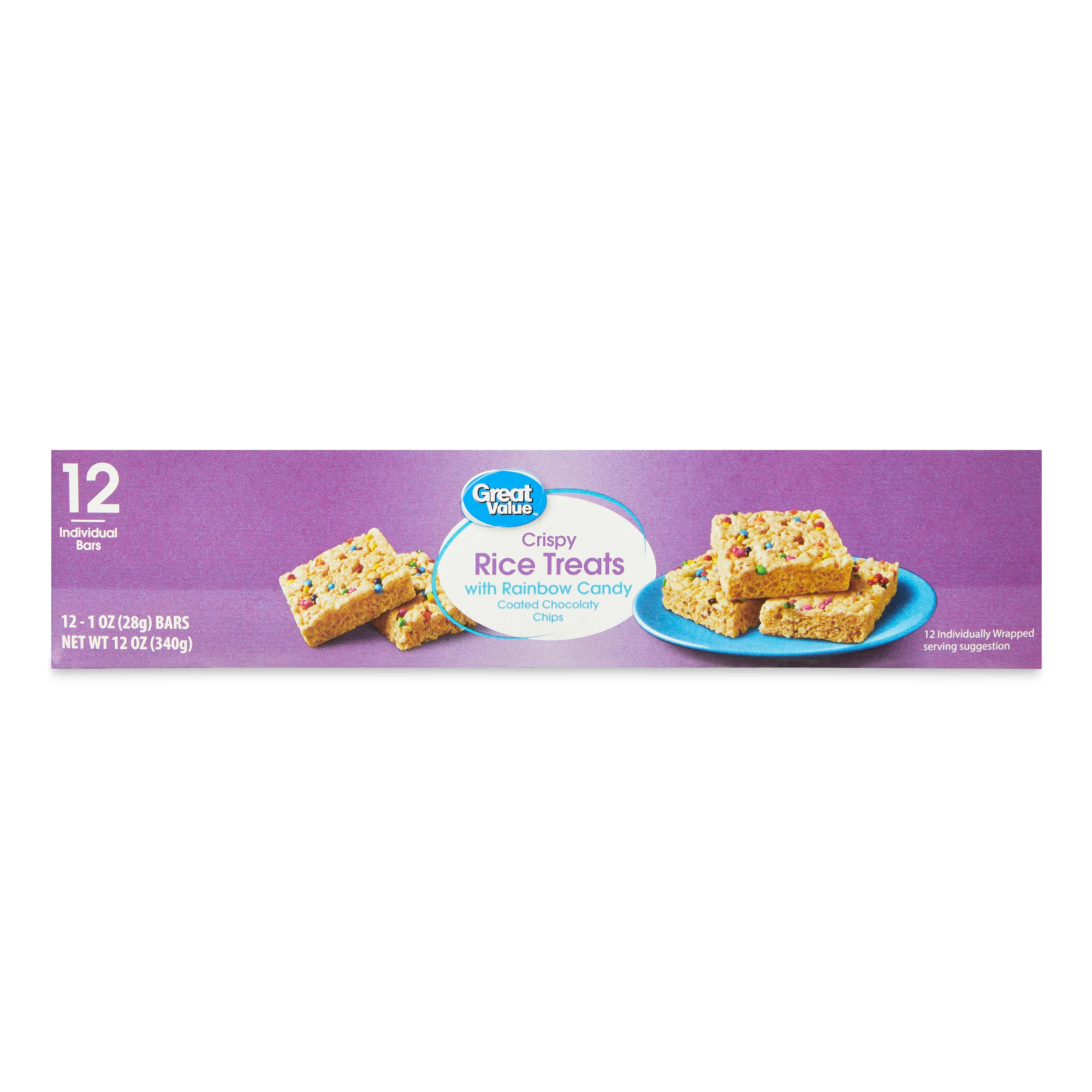 Great Value Crispy Rice Treats with Rainbow Candy Coated Chocolaty Chips, 12 oz, 12 Count | Walmart (US)