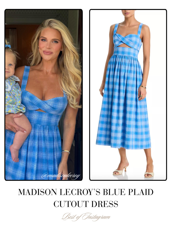 Madison LeCroy's Blue Plaid Cutout Dress 📸 + Info= @madisonlecroy Styling= @styledvirginia 

 
