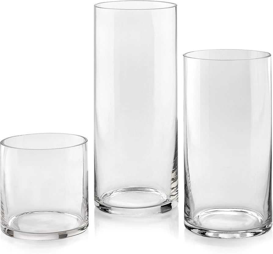 Set of 3 Glass Cylinder Vases 5, 8, 10 Inch Tall – Multi-use: Pillar Candle, Floating Candles H... | Amazon (US)