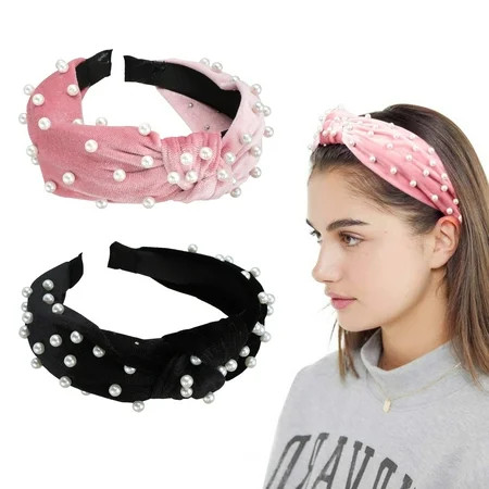 TSV Womens Pearl Headband, Velvet Pearl Knotted Hair Hoop Headband Hairband, Beads Vintage Twisted F | Walmart (US)