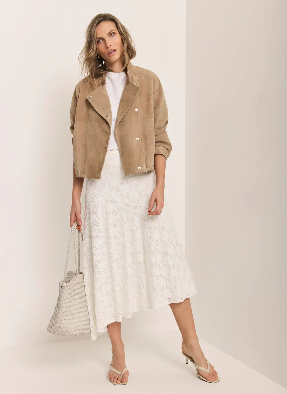 Cream Lace Asymmetric Skirt | Mint Velvet