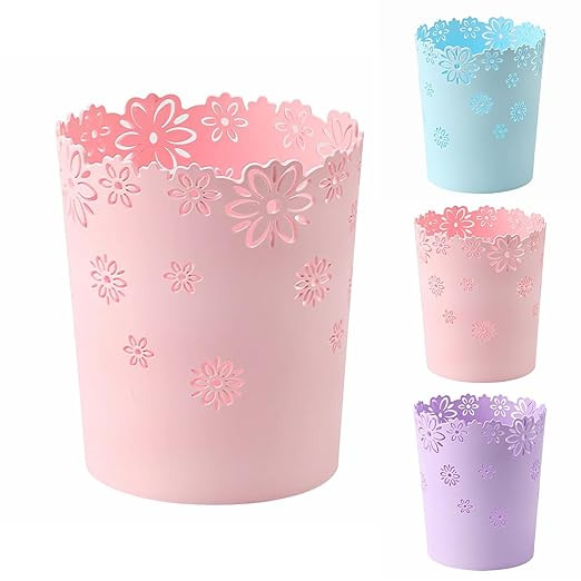 Mini Wastebasket 1.8 Gallons Small Pink Trash can Room Decor Hollow Flower Shape Plastic Lidless ... | Amazon (US)