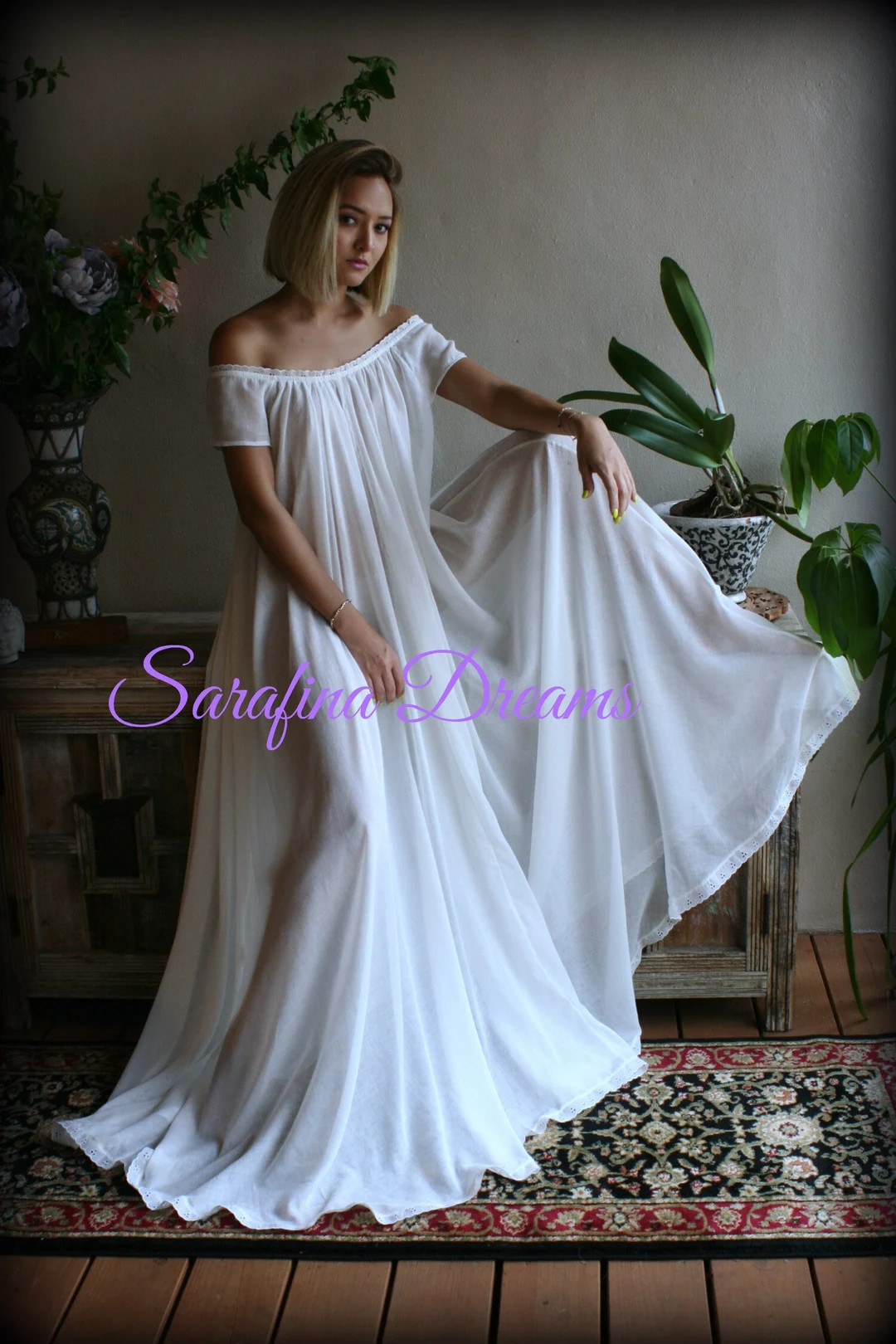 100% Cotton Nightgown Cap Sleeve Jane Austen Full Sweep Lingerie Sleepwear White Cotton Nightgown... | Etsy (US)