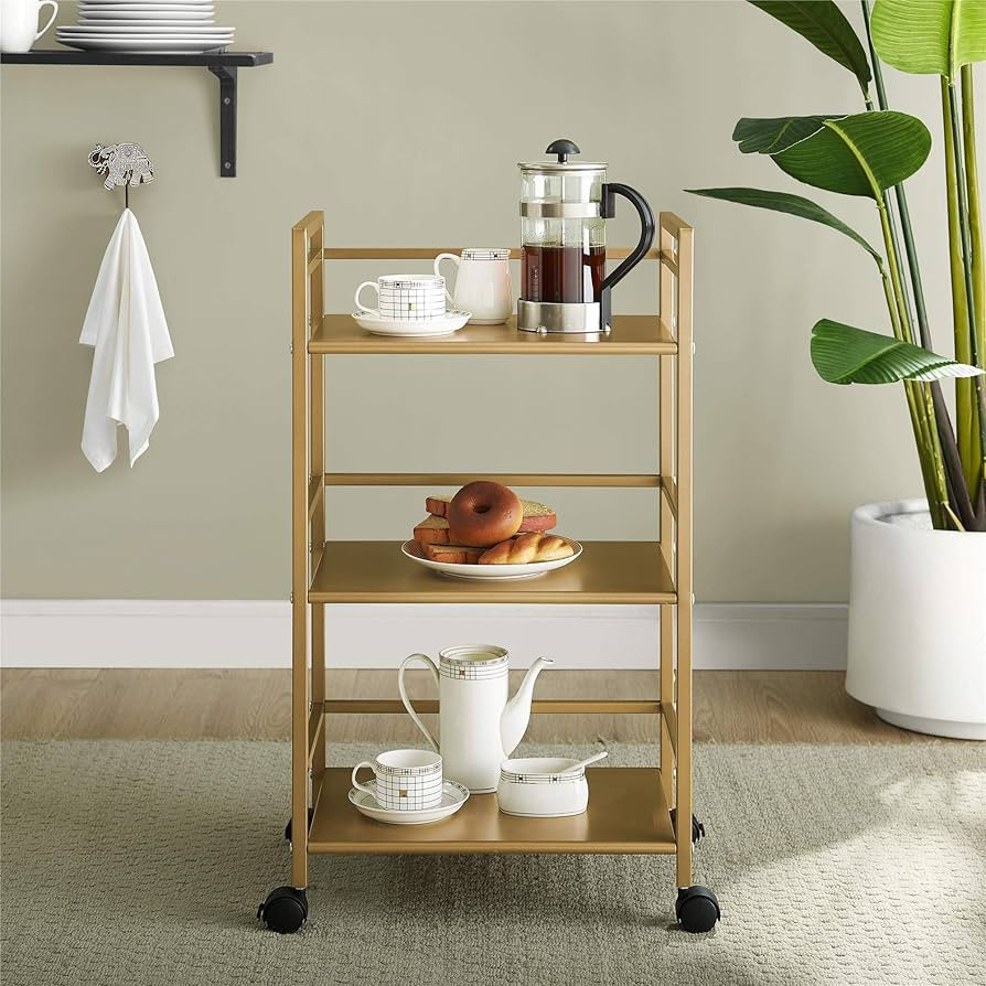 Novogratz Helix 3 Shelf Metal Rolling Utility Cart, Gold | Amazon (US)